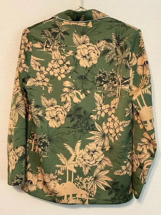 Topshop Olive Green Floral Double-Breasted Jacket Size 4 - Picture 3 of 9